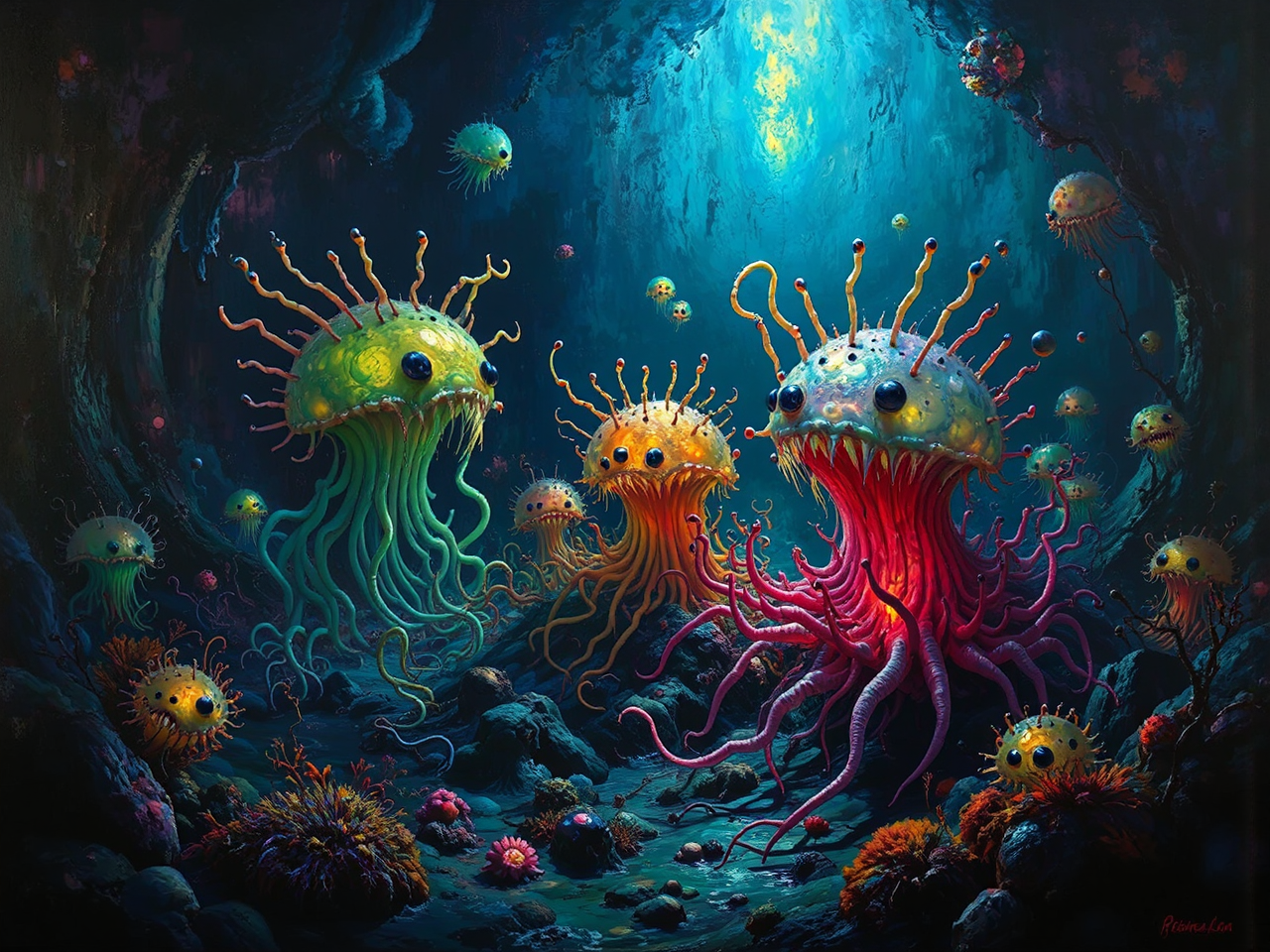 Plankton-like creatures in surreal