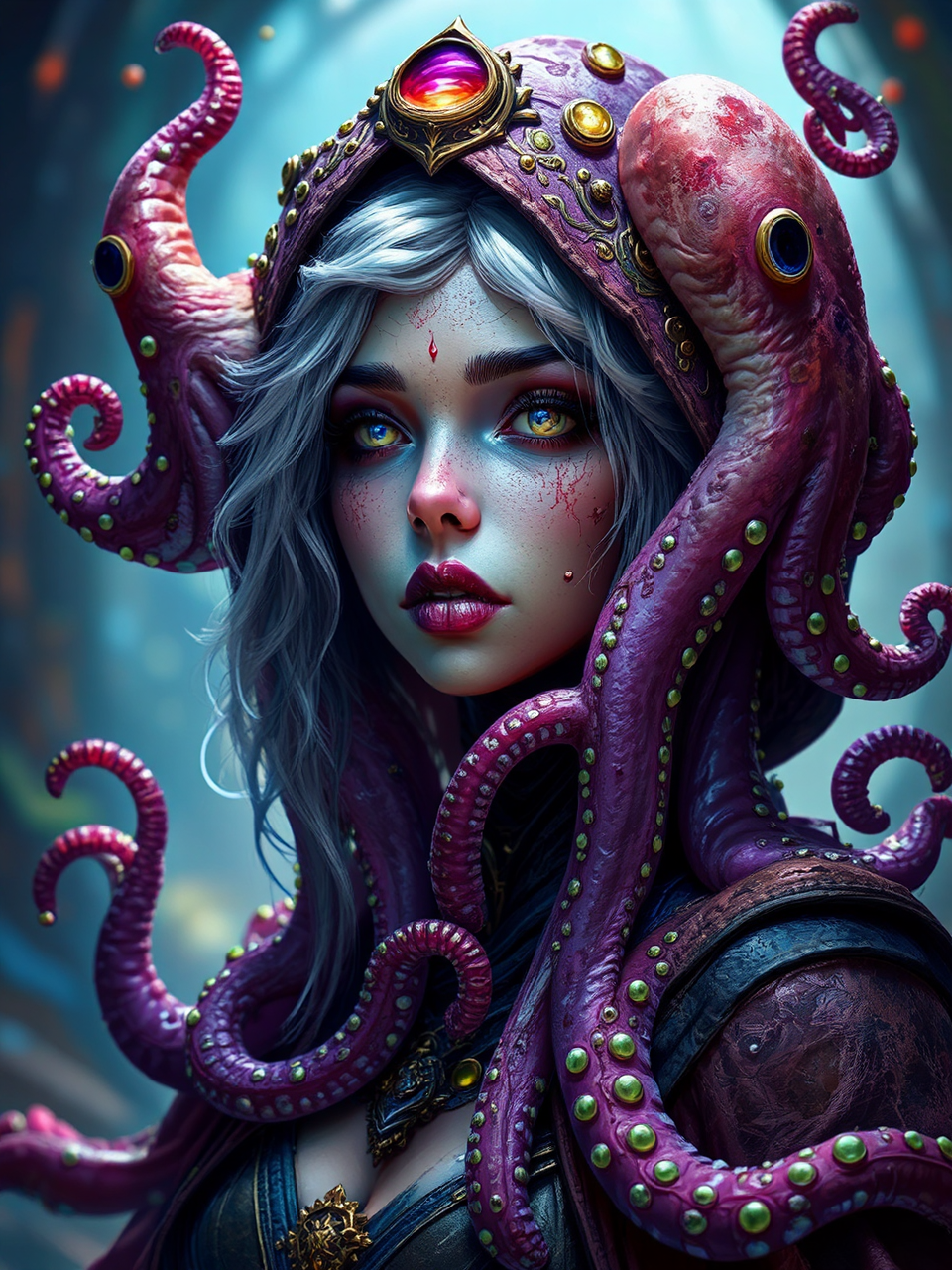 Woman sorceress with two