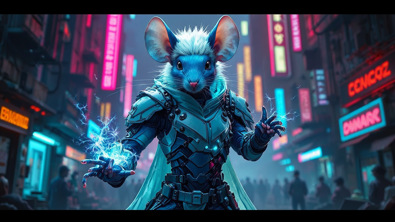 Mouse wizard in cyberpunk