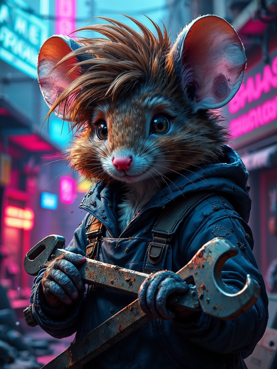 Mouse in grubby overalls