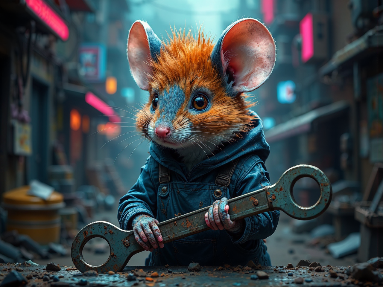Ginger mouse in cyberpunk
