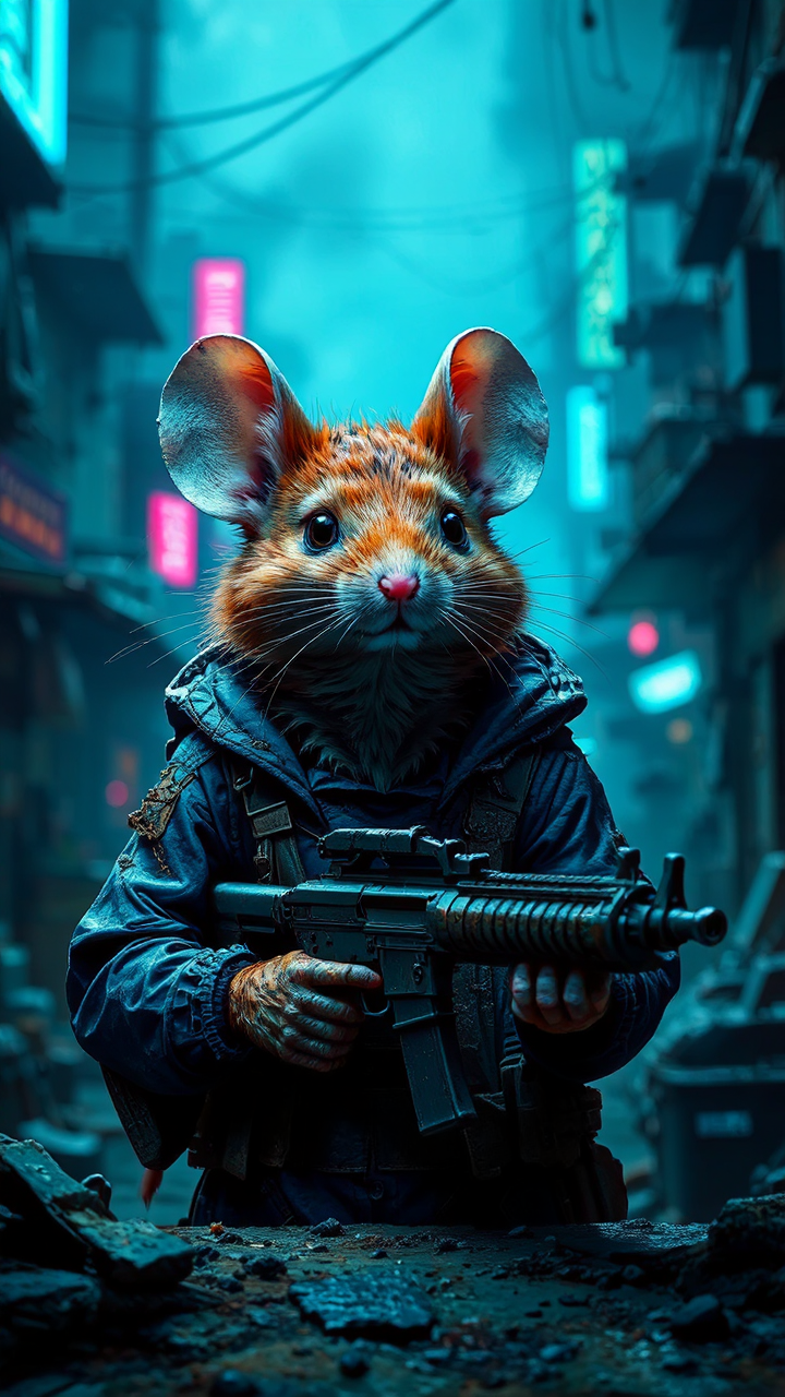 Mouse in cyberpunk slum