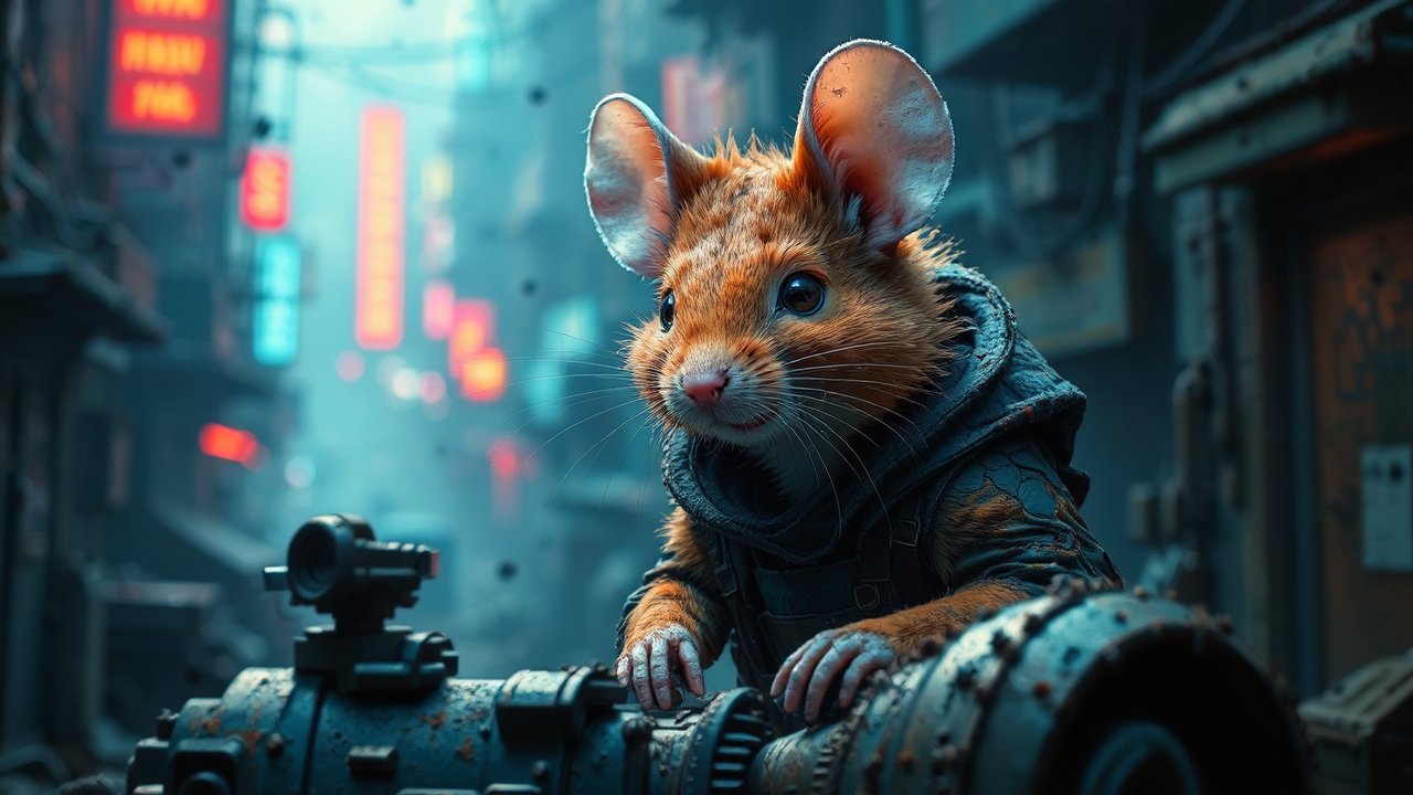 Mouse in cyberpunk slum