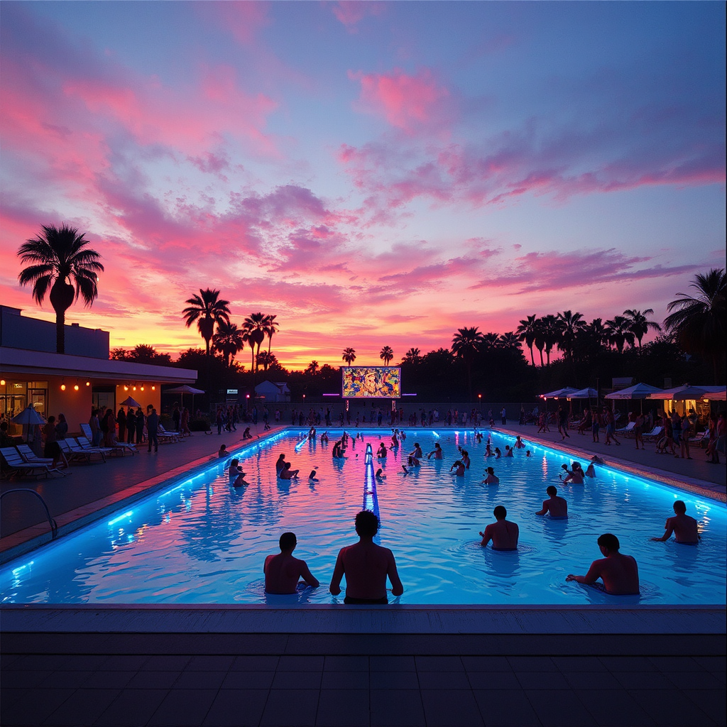 A synthwave-inspired public pool