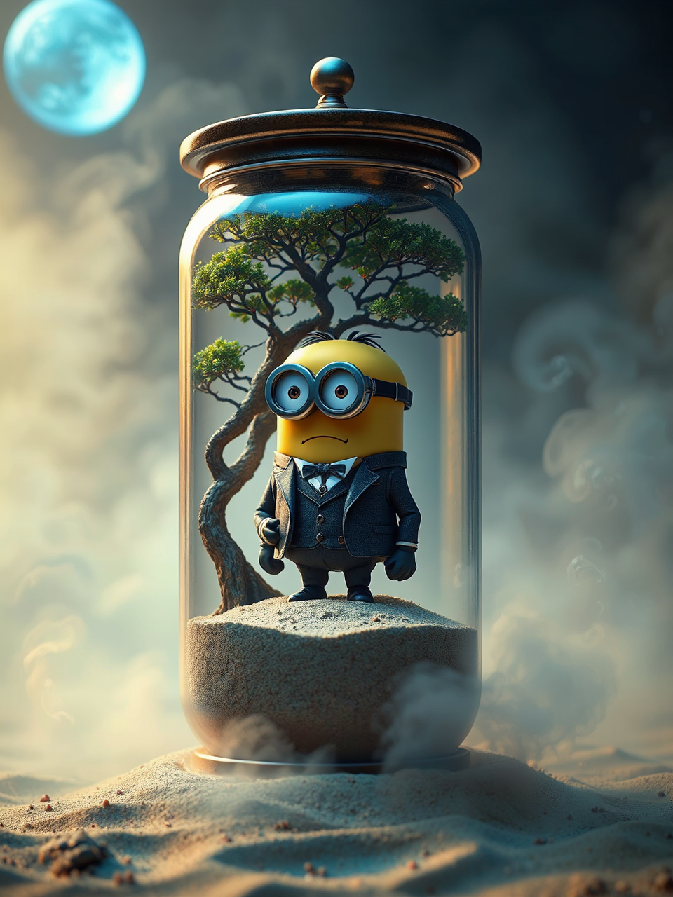 Minion inside a glass