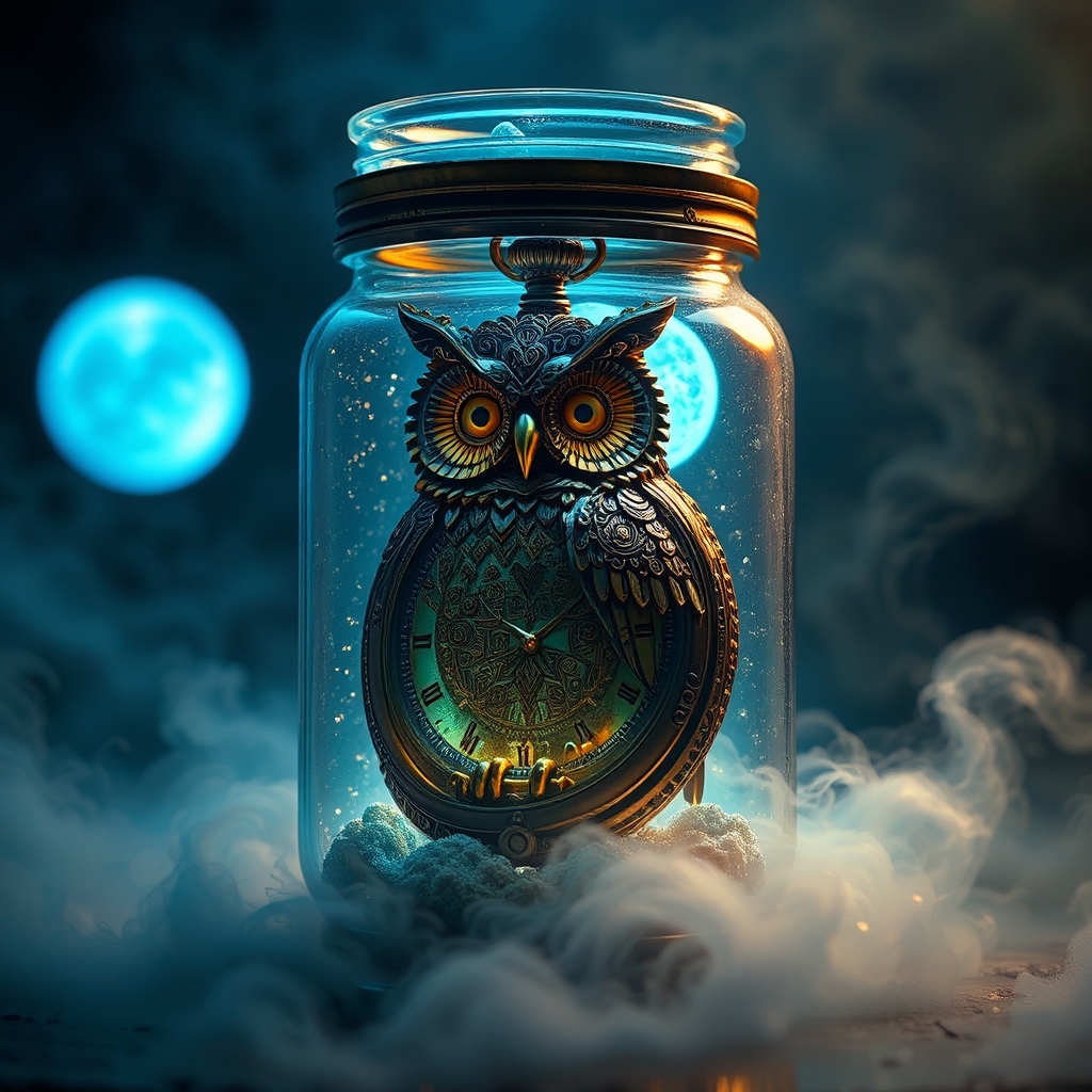 Steampunk scene with owl