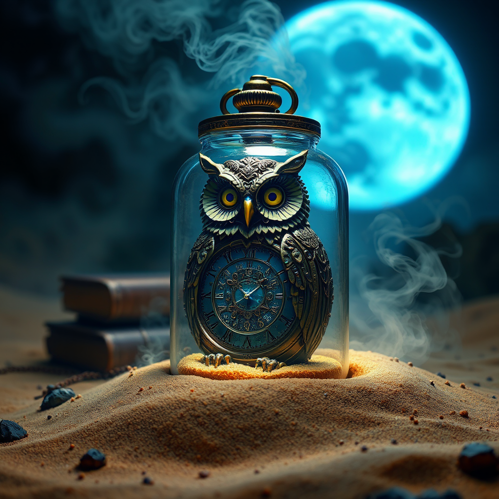 Steampunk owl and pocketwatch.