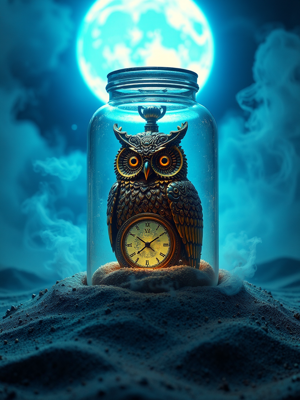 Steampunk owl with pocketwatch.