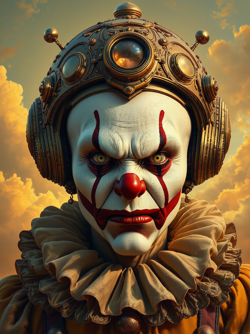 Angry clown with retrofuturistic