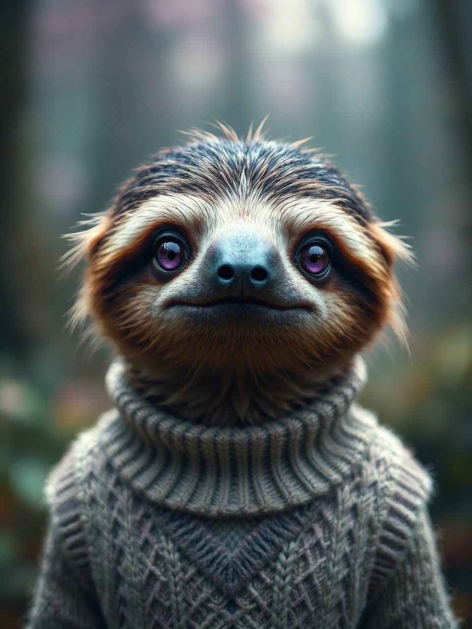 Anthropomorphic sloth in sweater