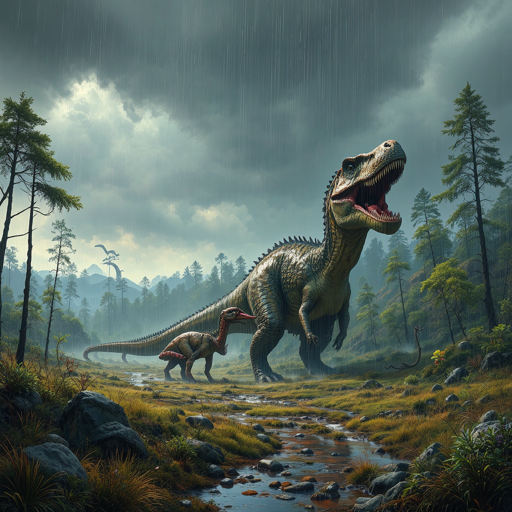 Triassic landscape with prehistoric