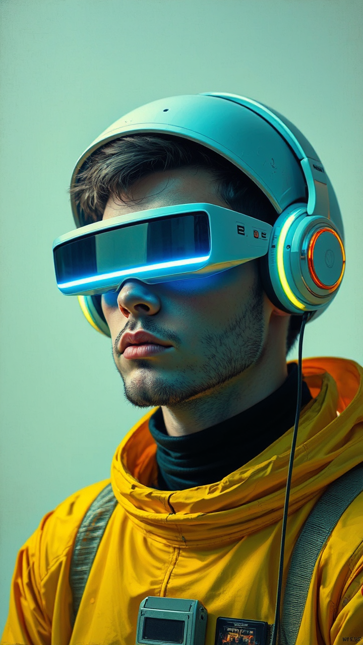 Man with futuristic electronic