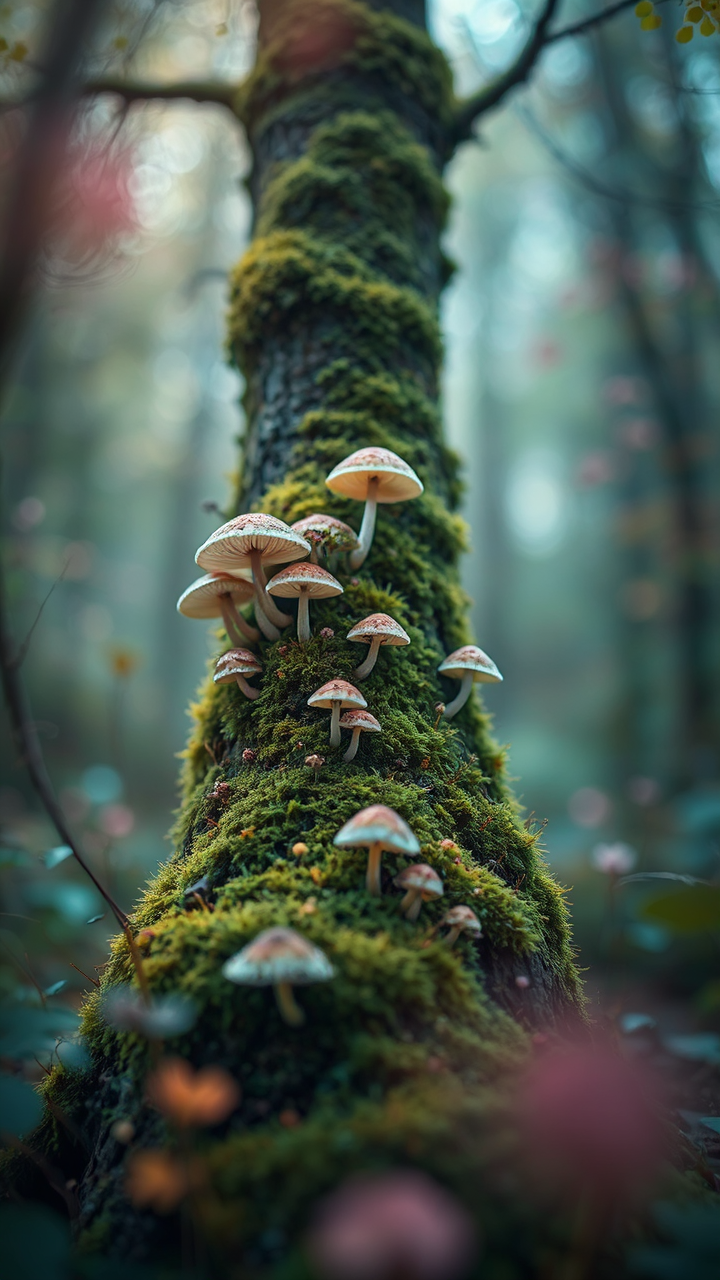 Mushrooms and moss on