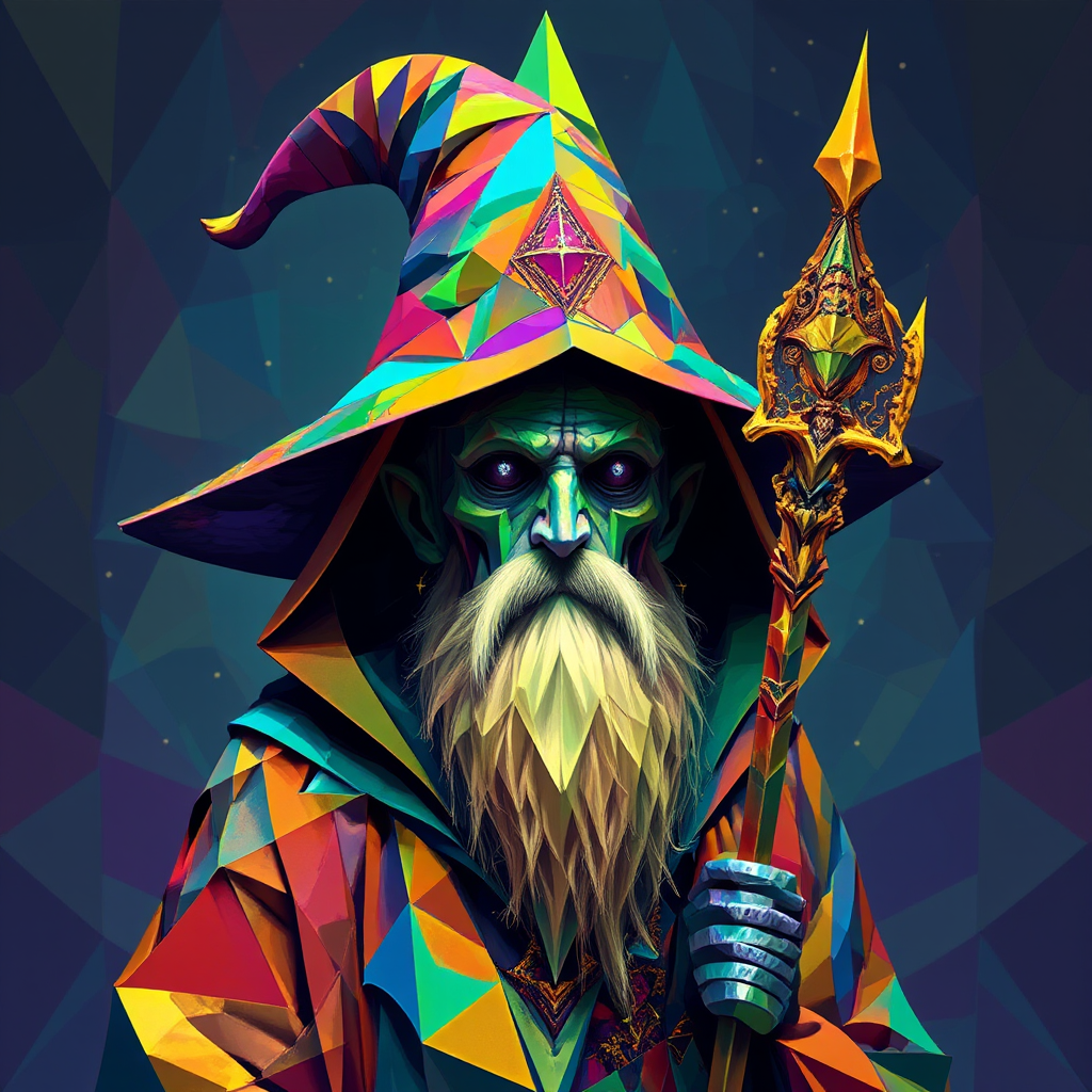 Fantasy wizard with vibrant,