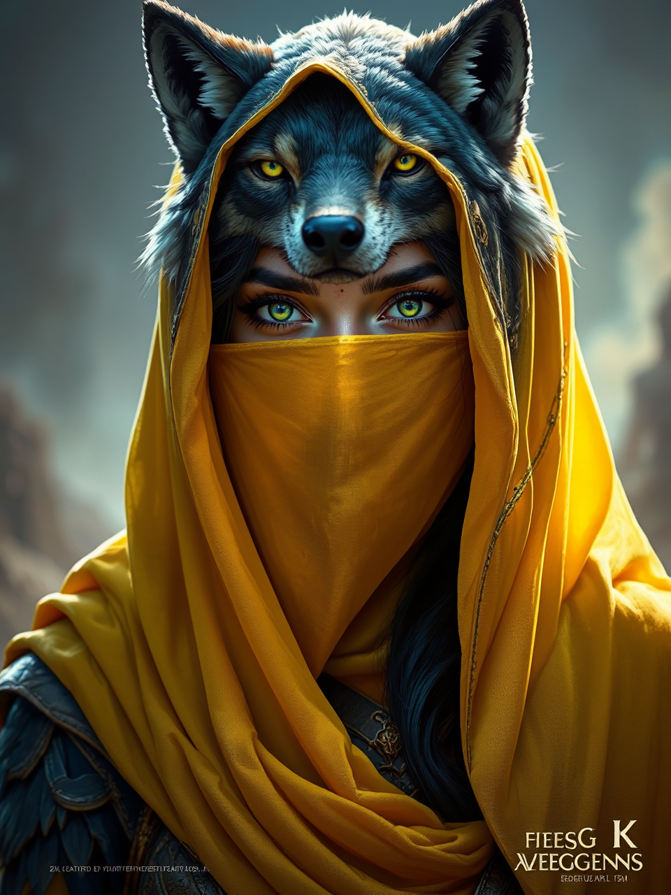 Woman sorceress with wolf
