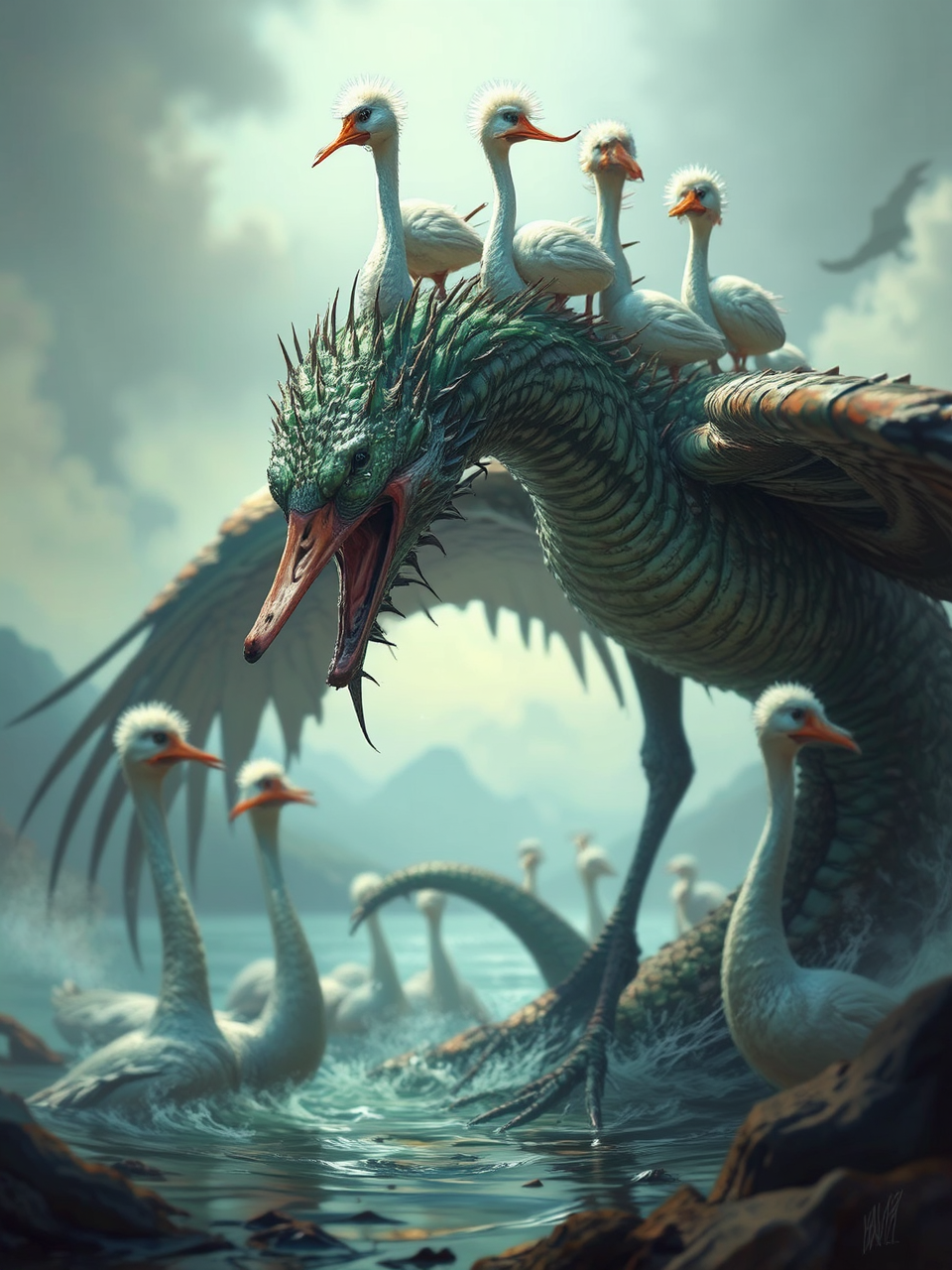 Hydra with angry bird