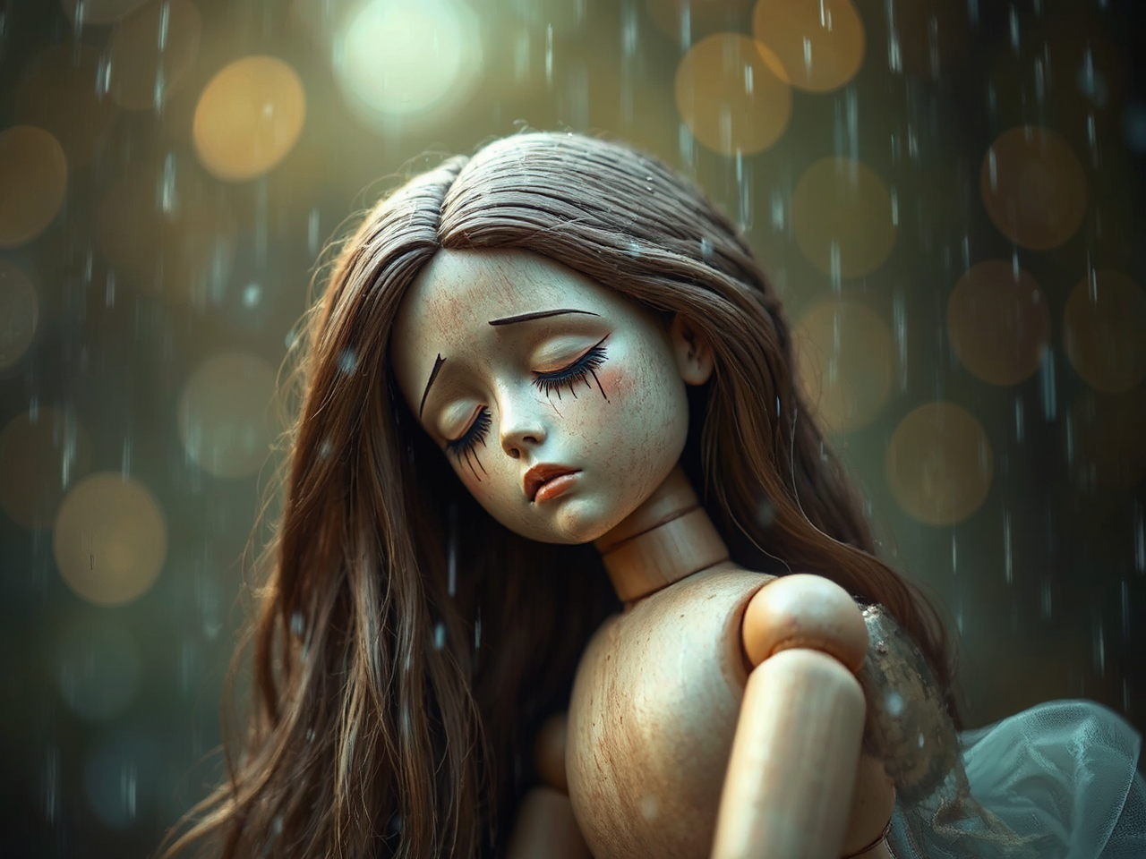 A sleeping wooden doll