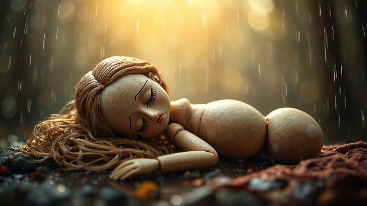 A sleeping wooden doll