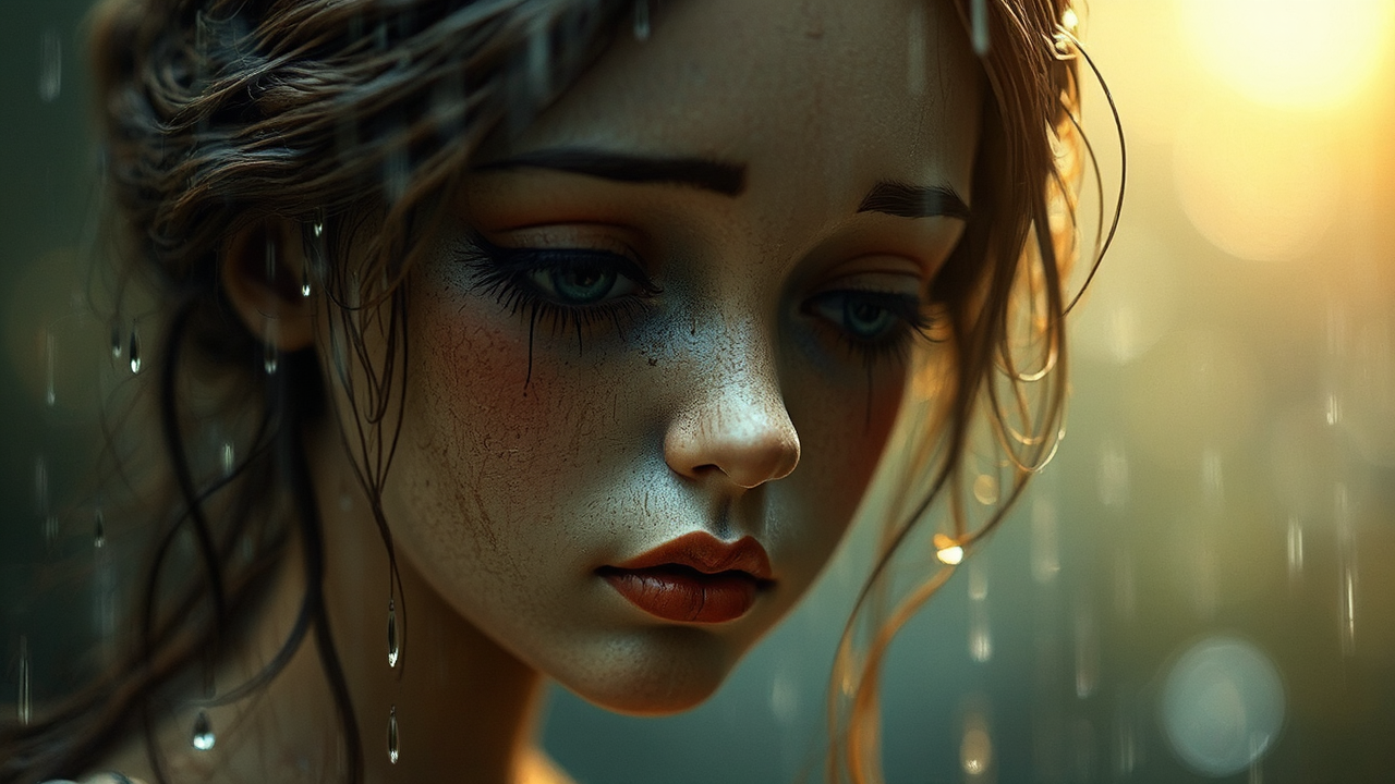 Beautiful woman doll cries