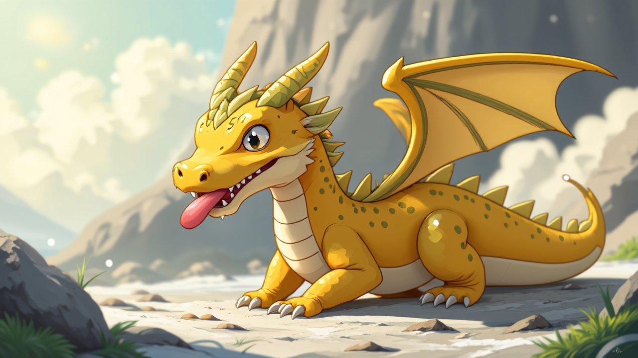 Cartoon dragon licks a