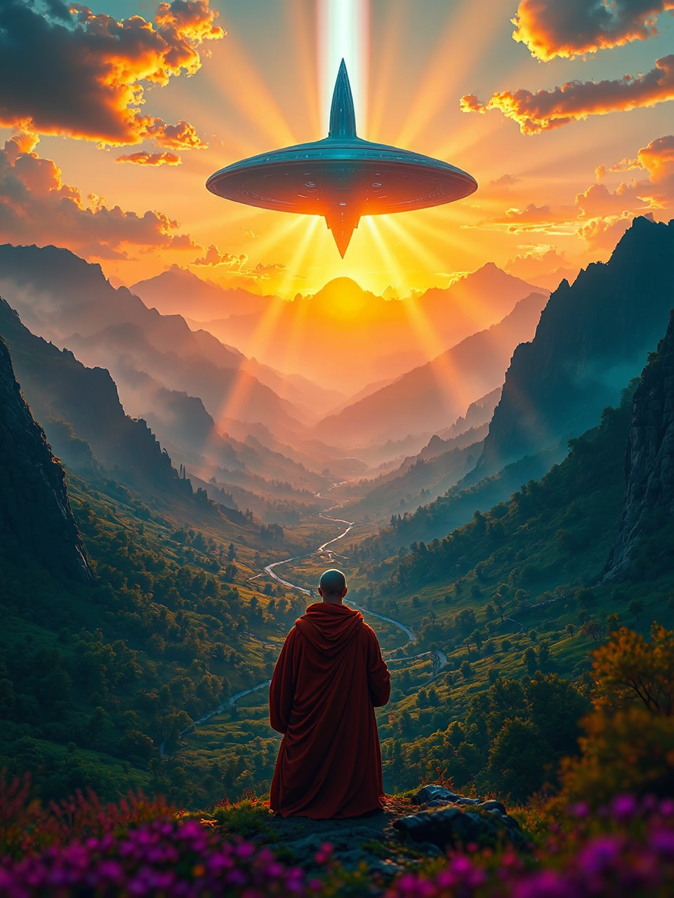 Cosmic monk stands amidst