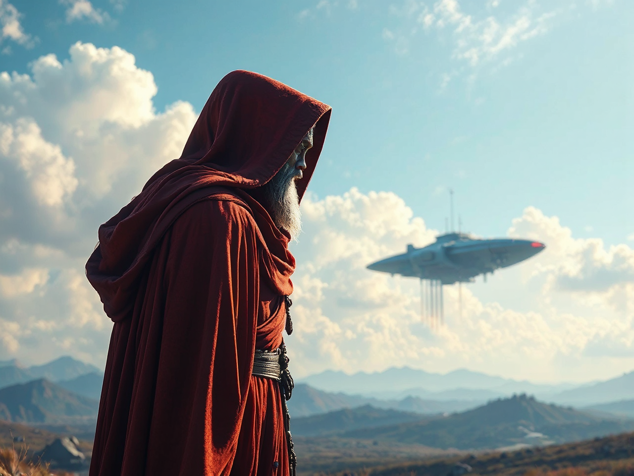 Cosmic monk views flying