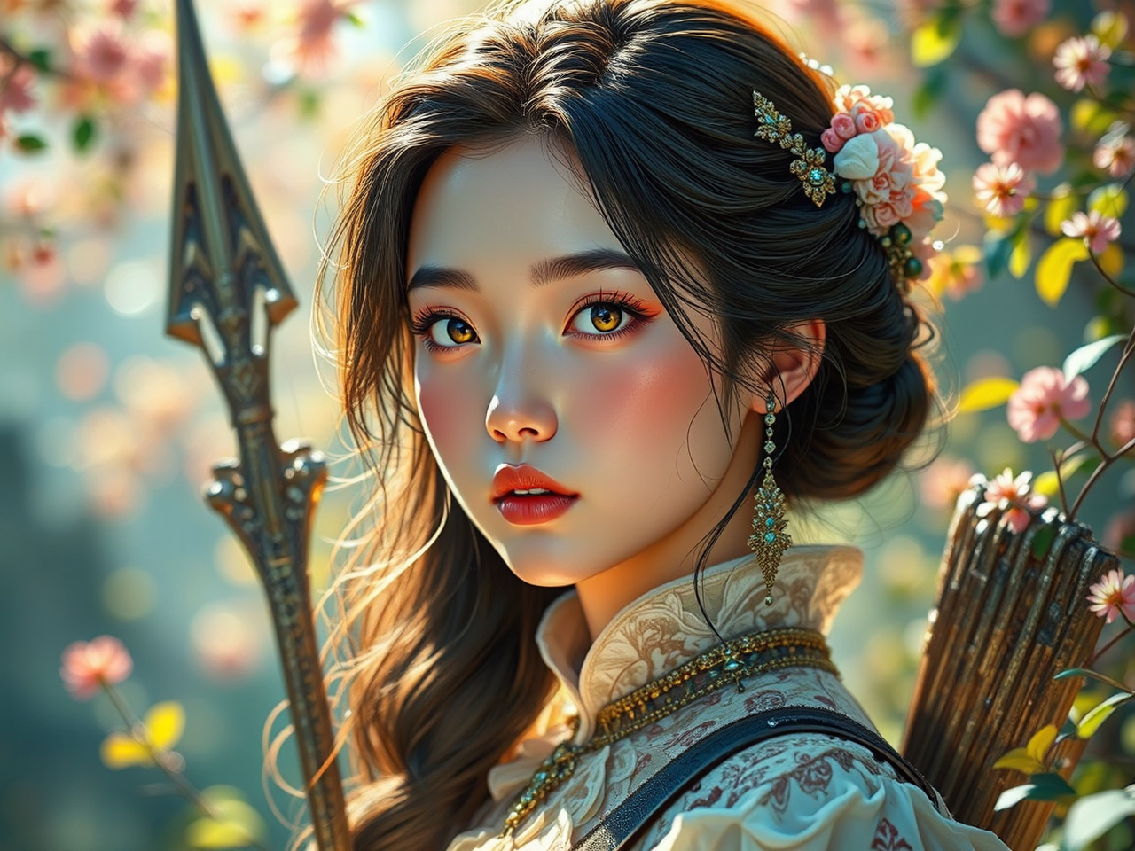 Female archer in colorful