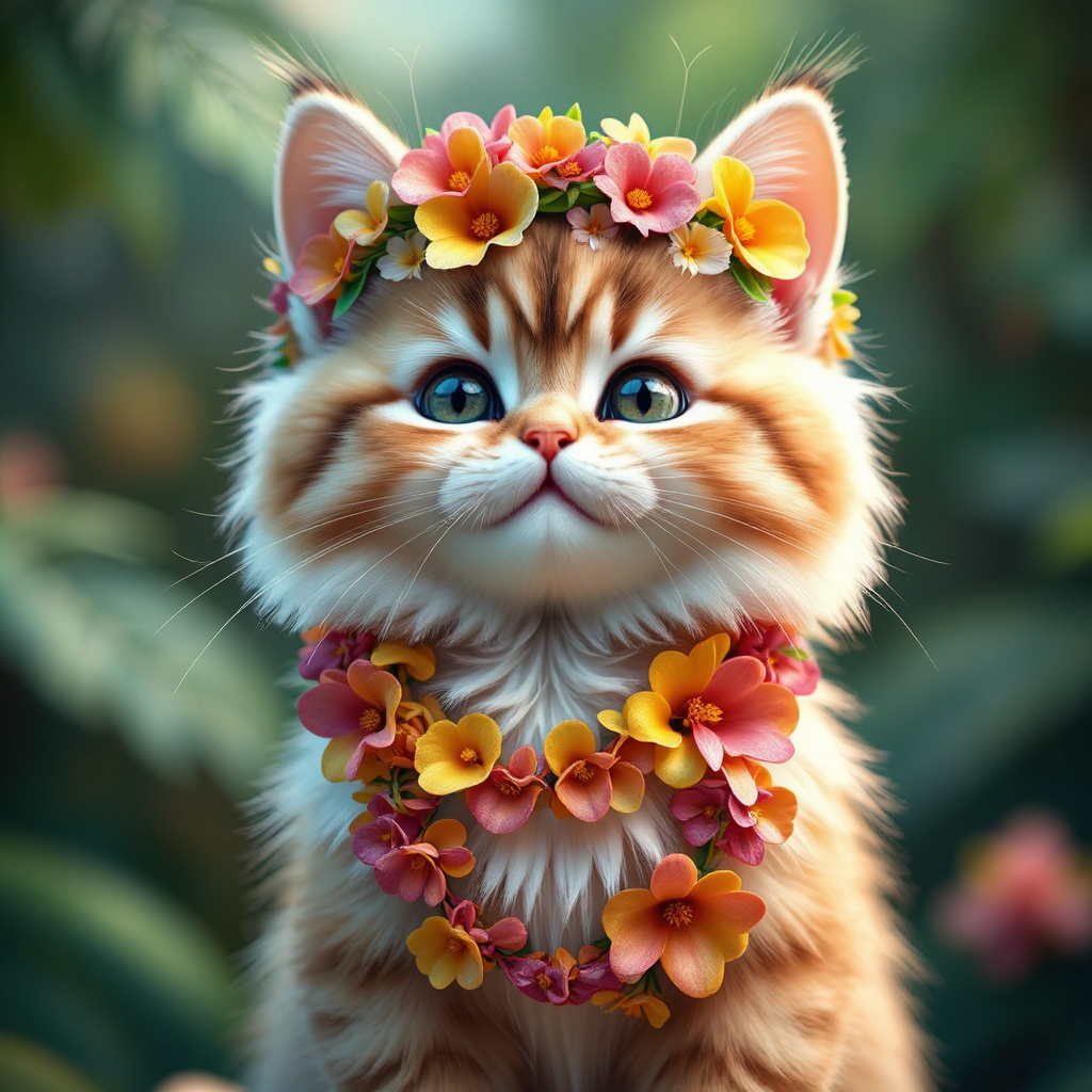 Cute cat with floral