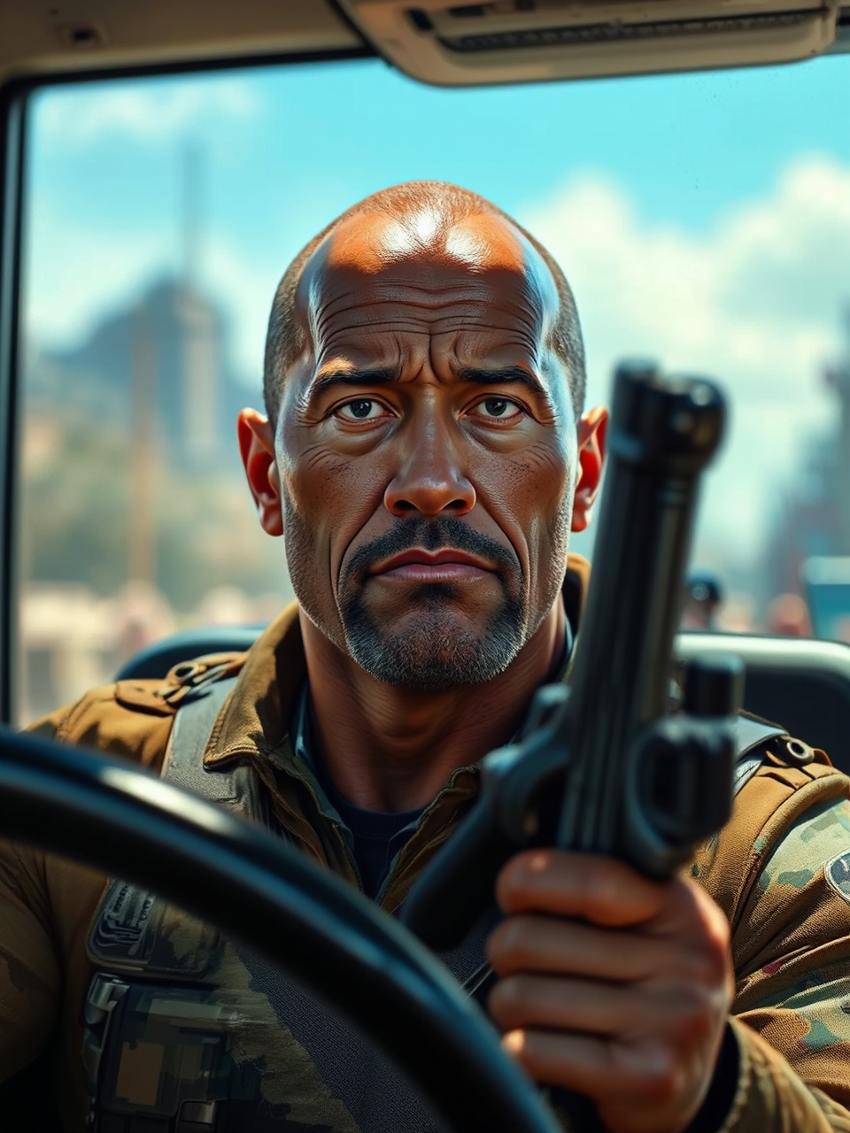 Emanuel Macron driving a