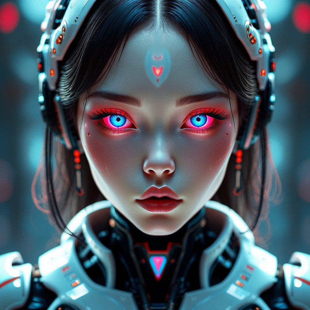 Symmetrical cyborg anime girl.