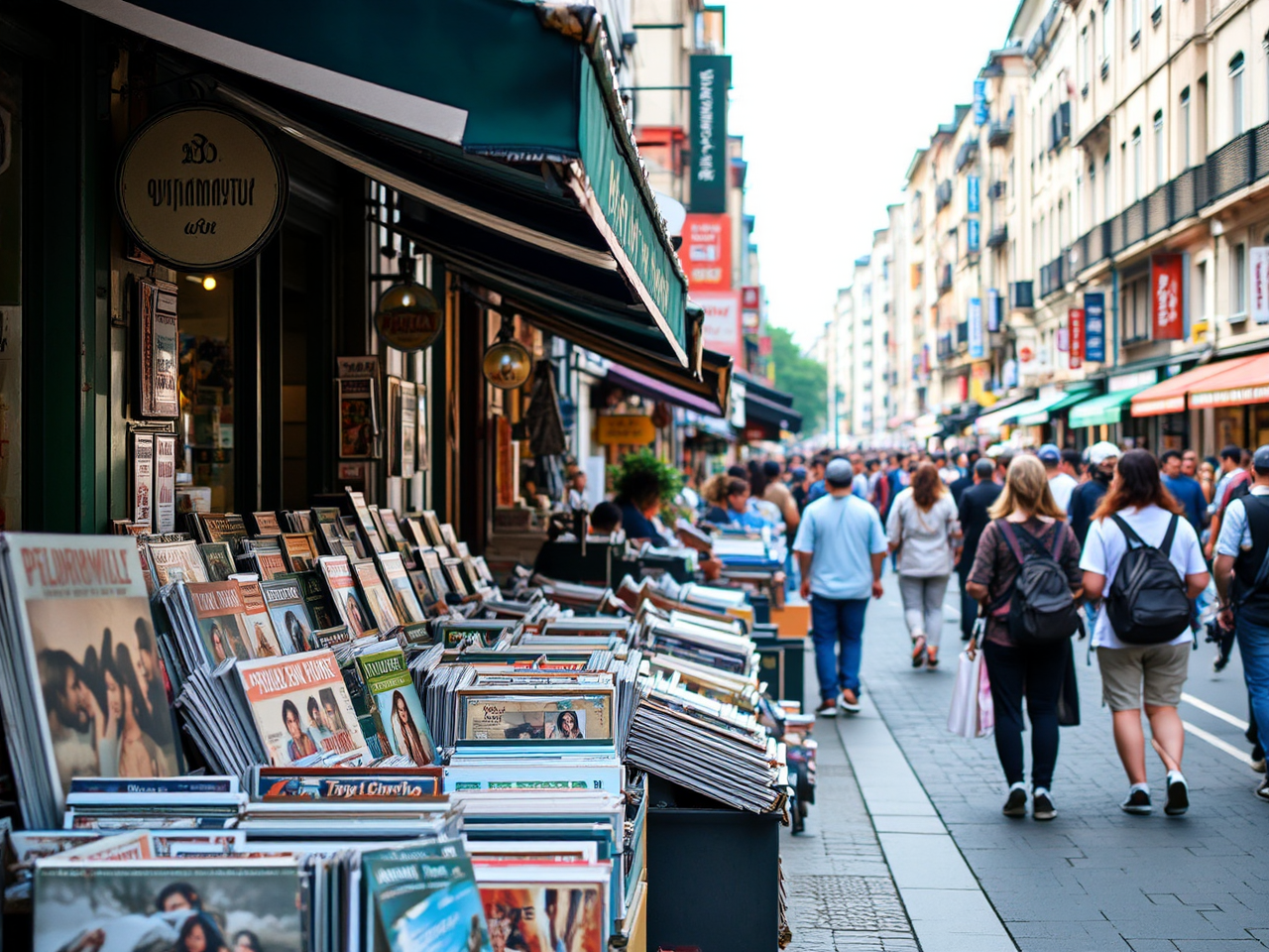 Magazines on crowded city