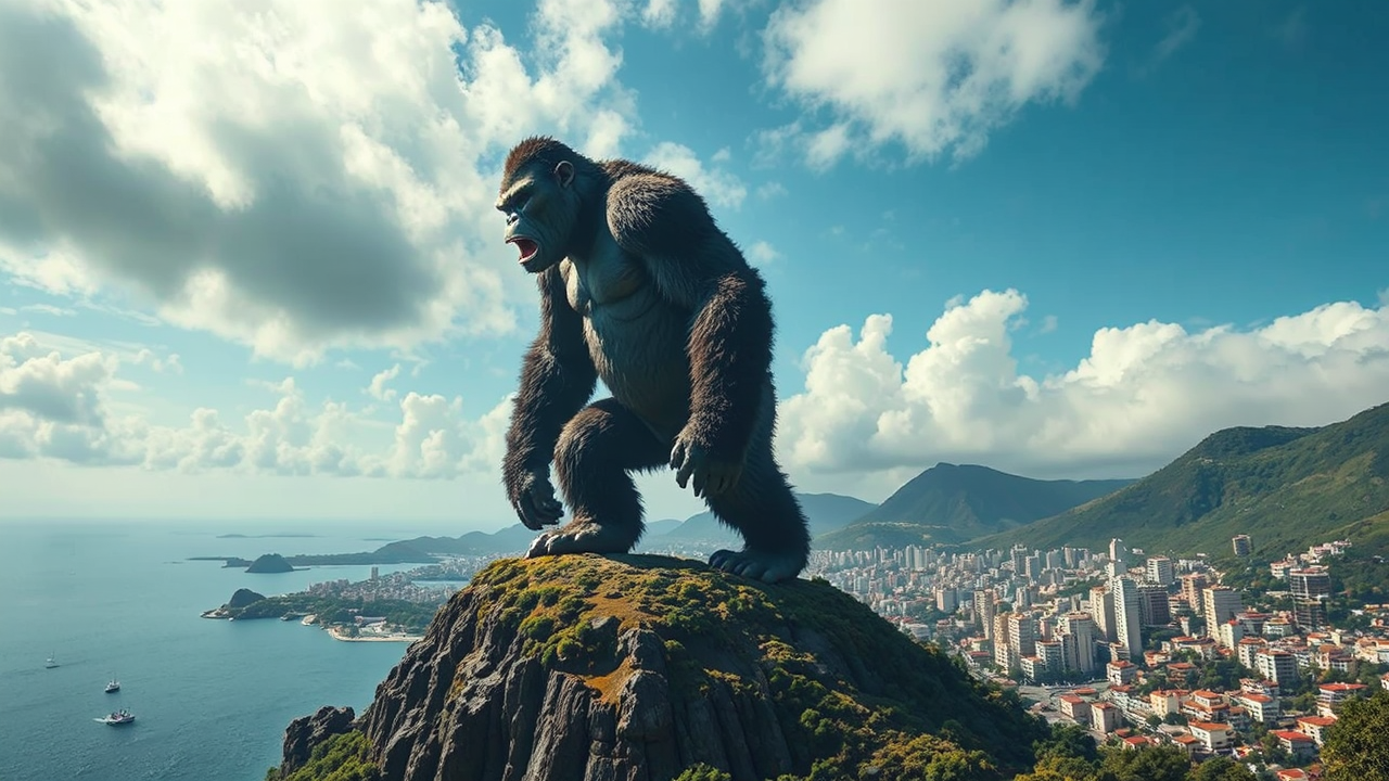 Gigantic ape walks on