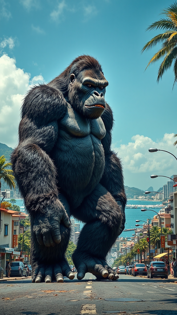 Gigantic King Kong walks