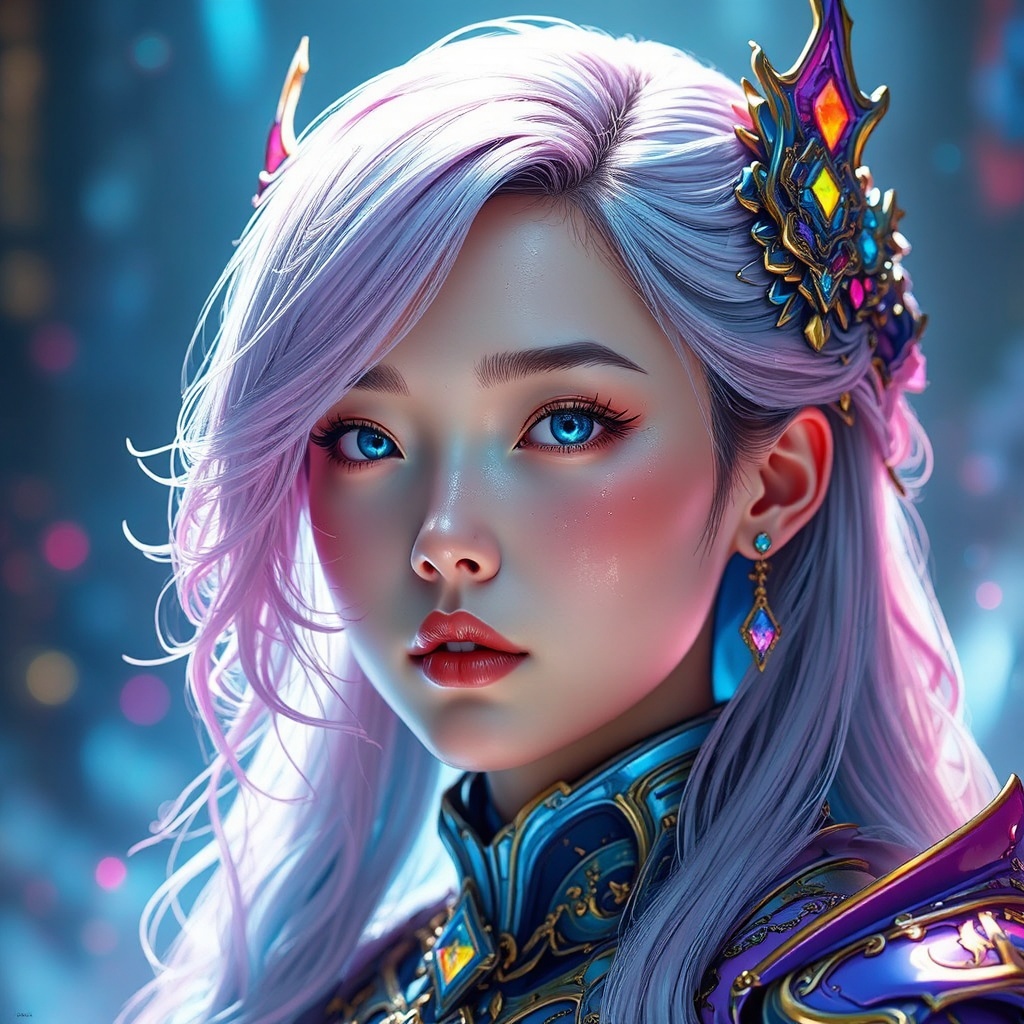 Colorful female mecha paladin