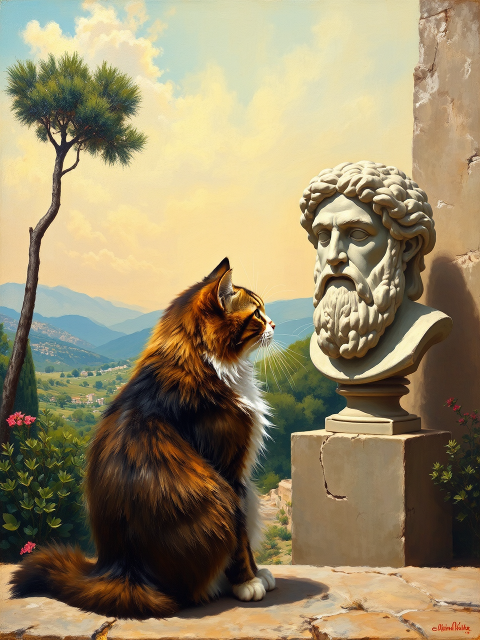 Cat looks at ancient