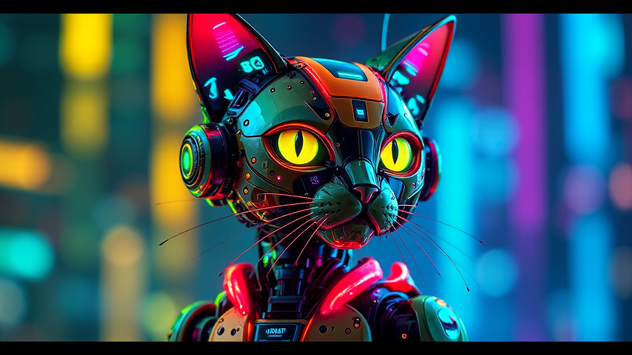 Cyberpunk robot cat with