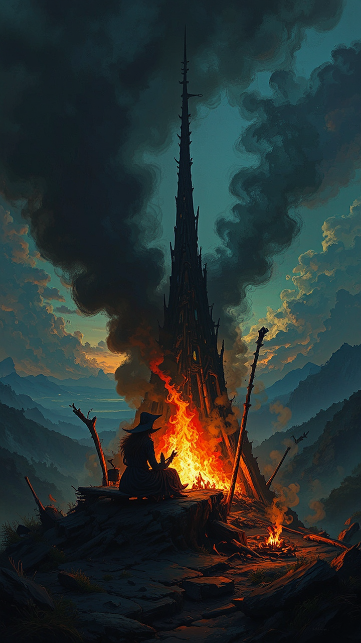 Witch dancing around a