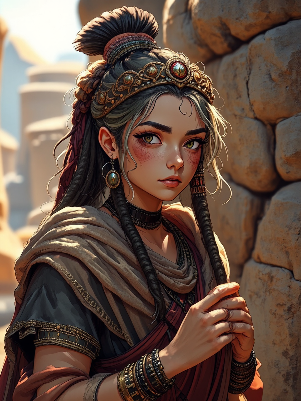 Two tourists in ancient