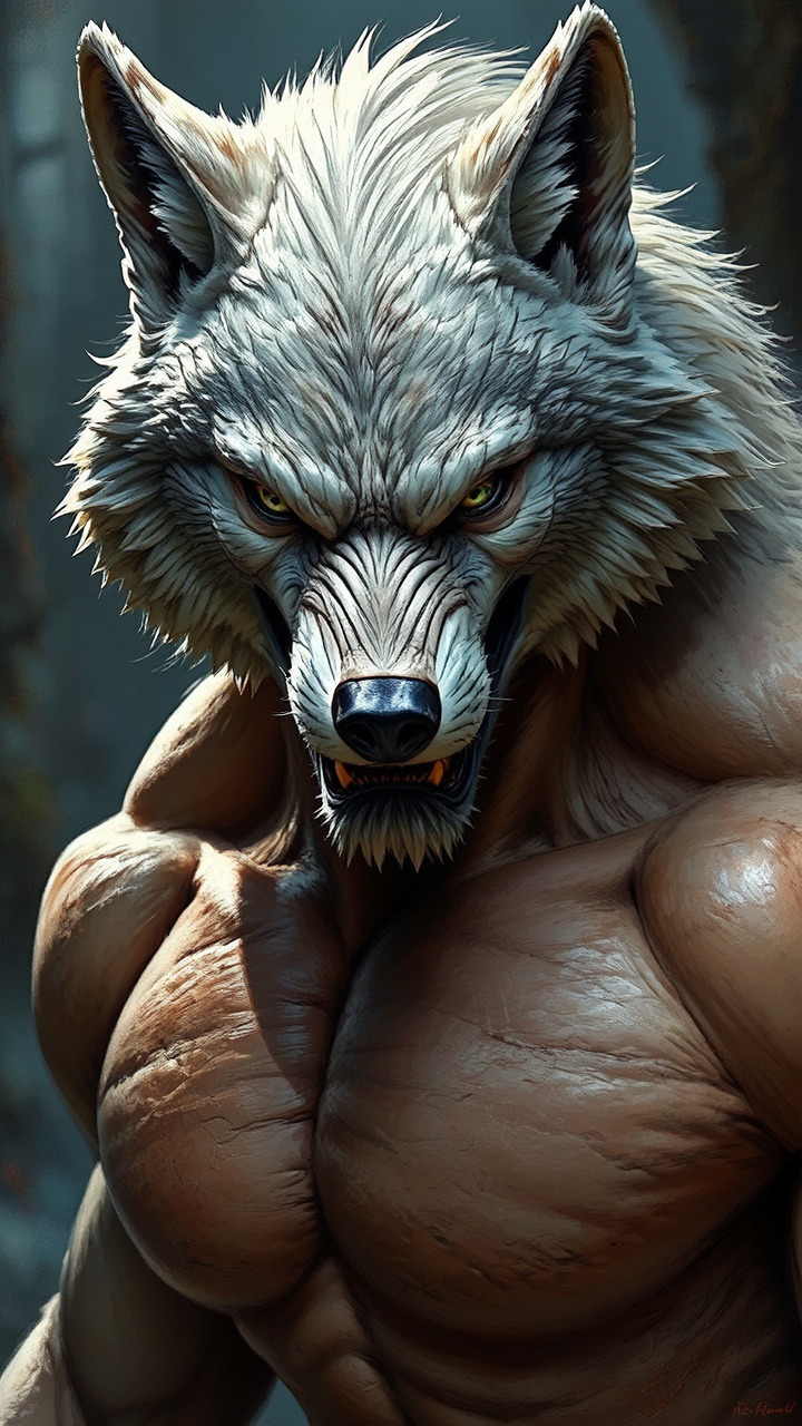 Aggressive werewolf-like humanoid figure.