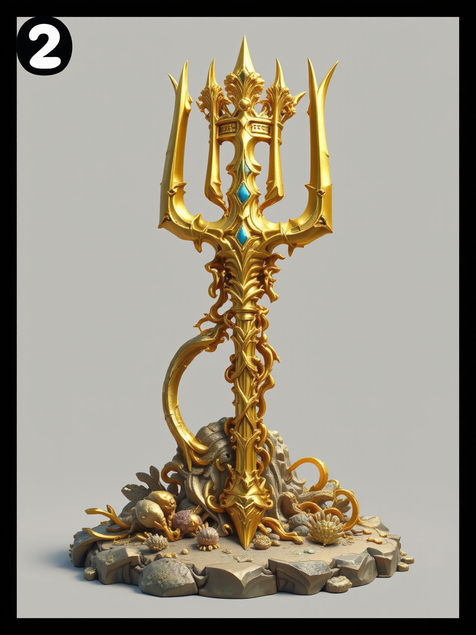 Golden Trident Underwater Scene.