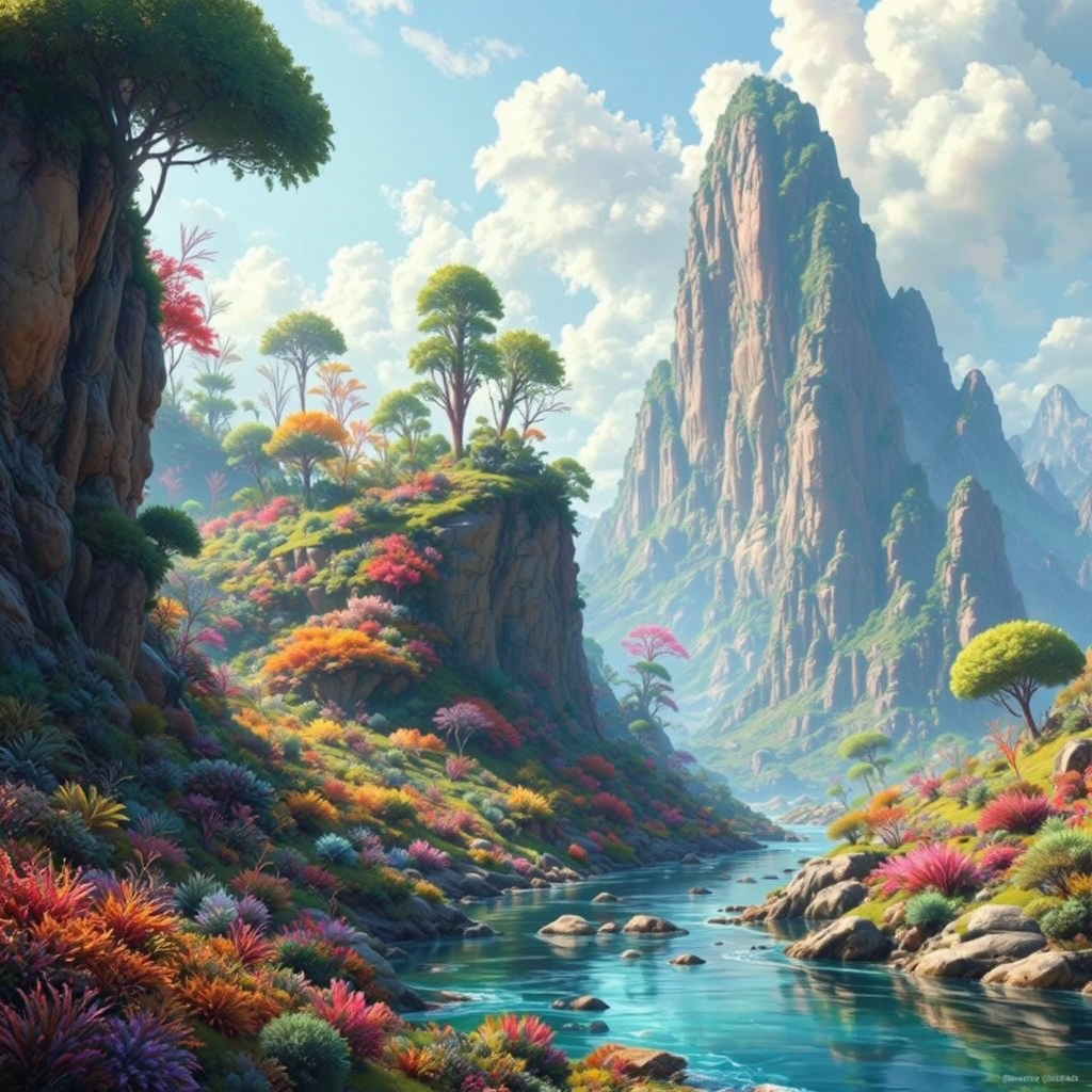 Lush alien planet with