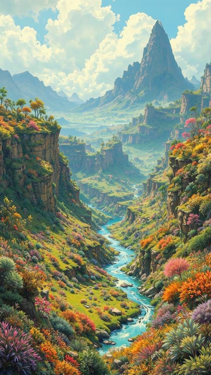 Lush alien landscape with