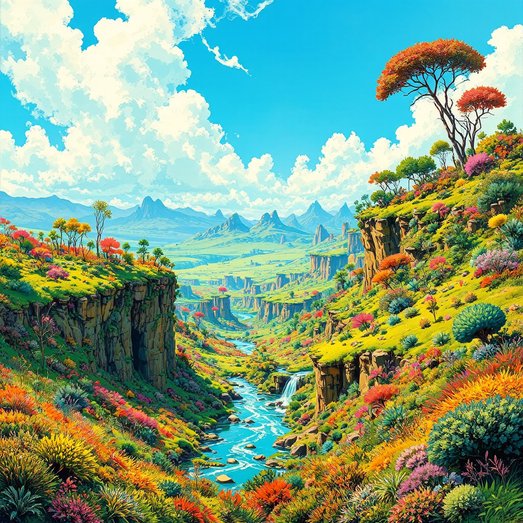 Alien landscape with colourful