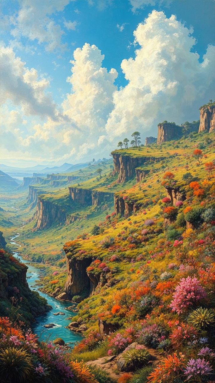 Lush alien landscape with