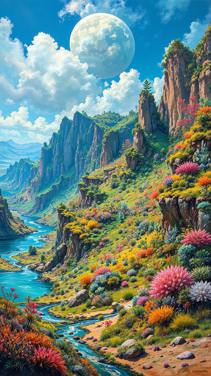 Lush alien planet landscape