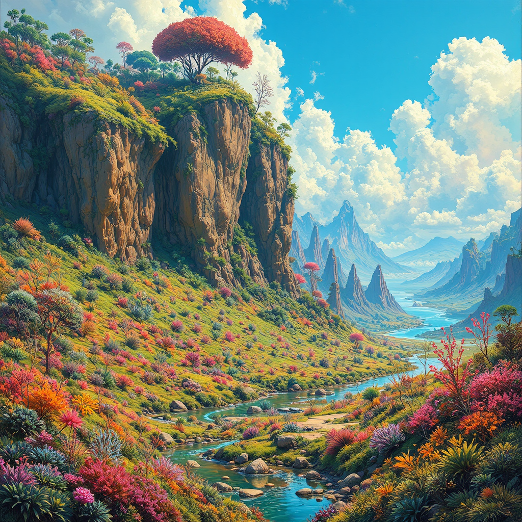 Lush alien landscape with