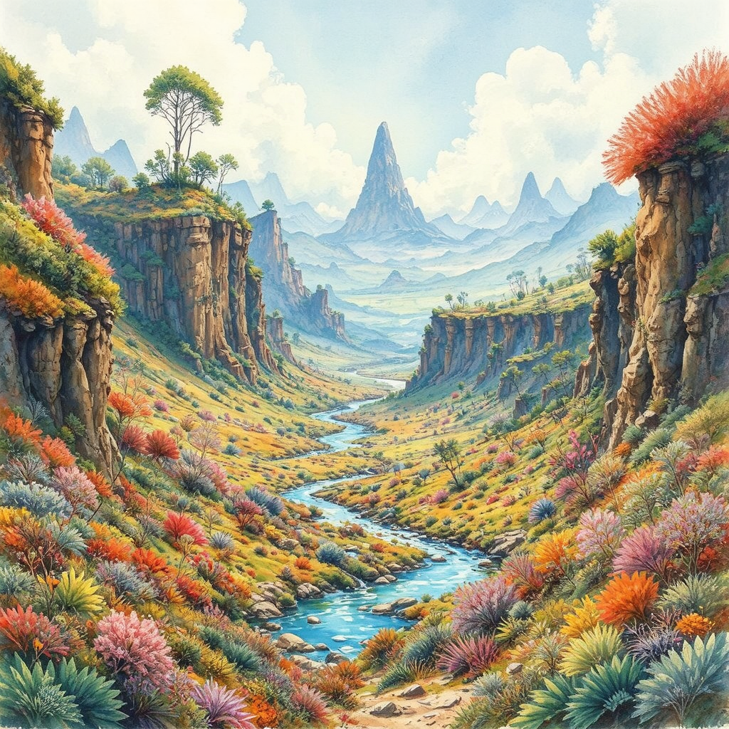 Distant alien landscape with