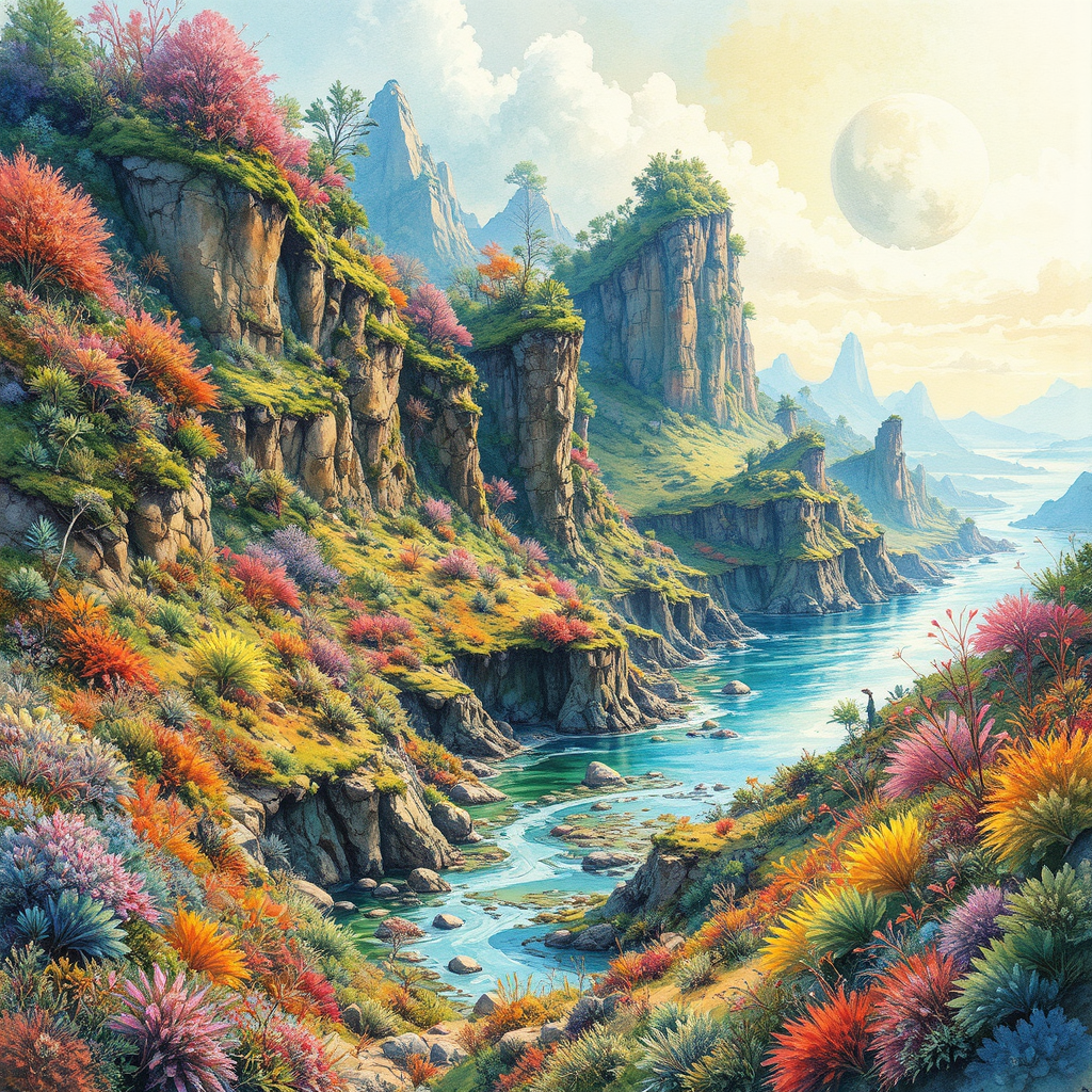 Lush alien landscape with