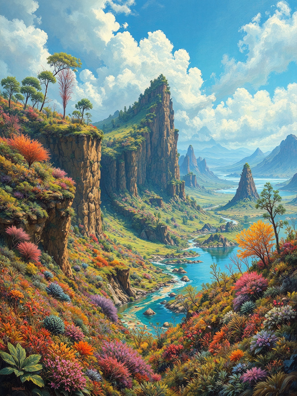 Lush alien planet with