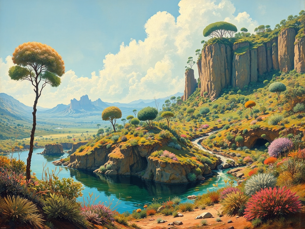 Lush alien landscape with